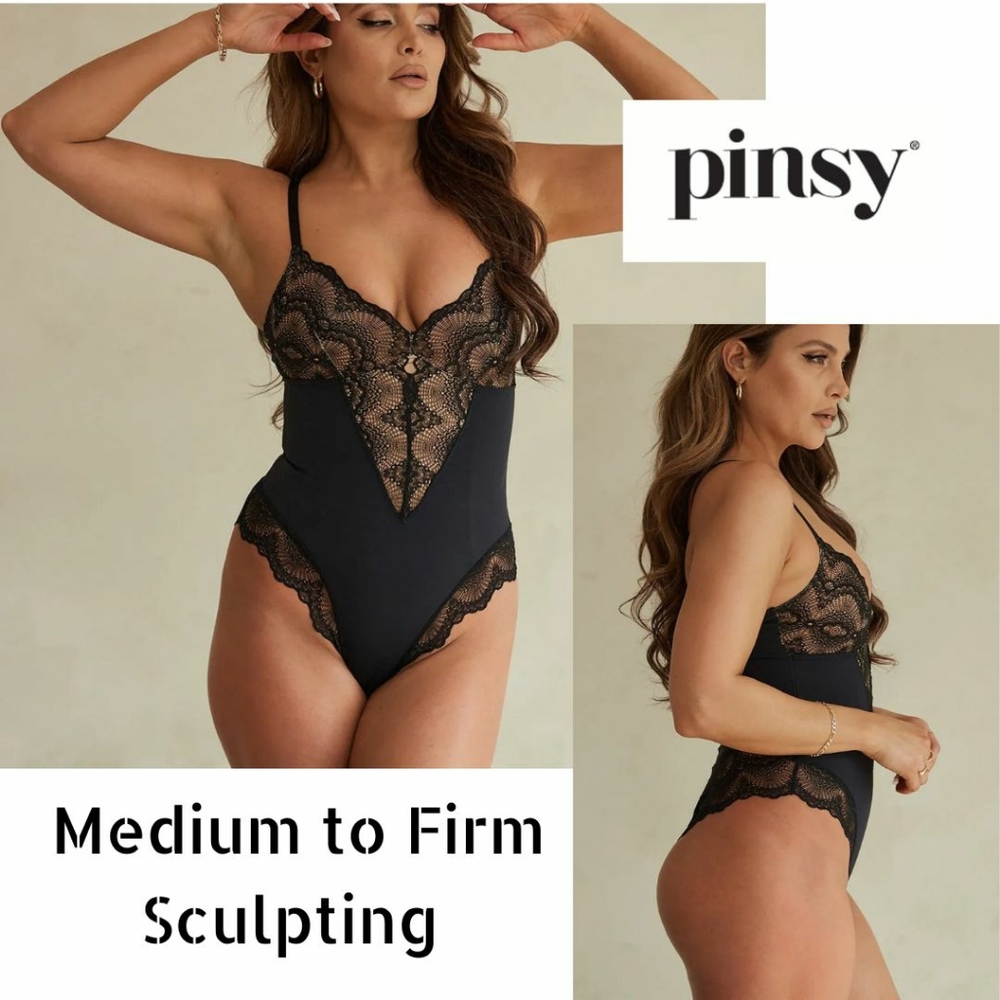 Pinsy Sculpting Lace Shapesuit Shapewear Bodysuit Black Sexy XL